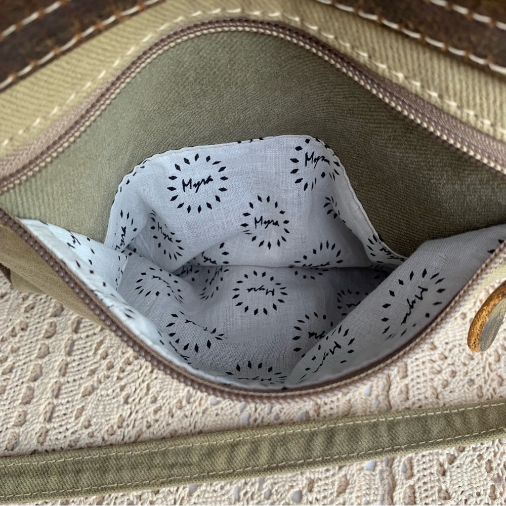 Myra Bag Distressed Leather & Canvas Crossbody Handbag Shoulder Purse - Picture 7 of 16